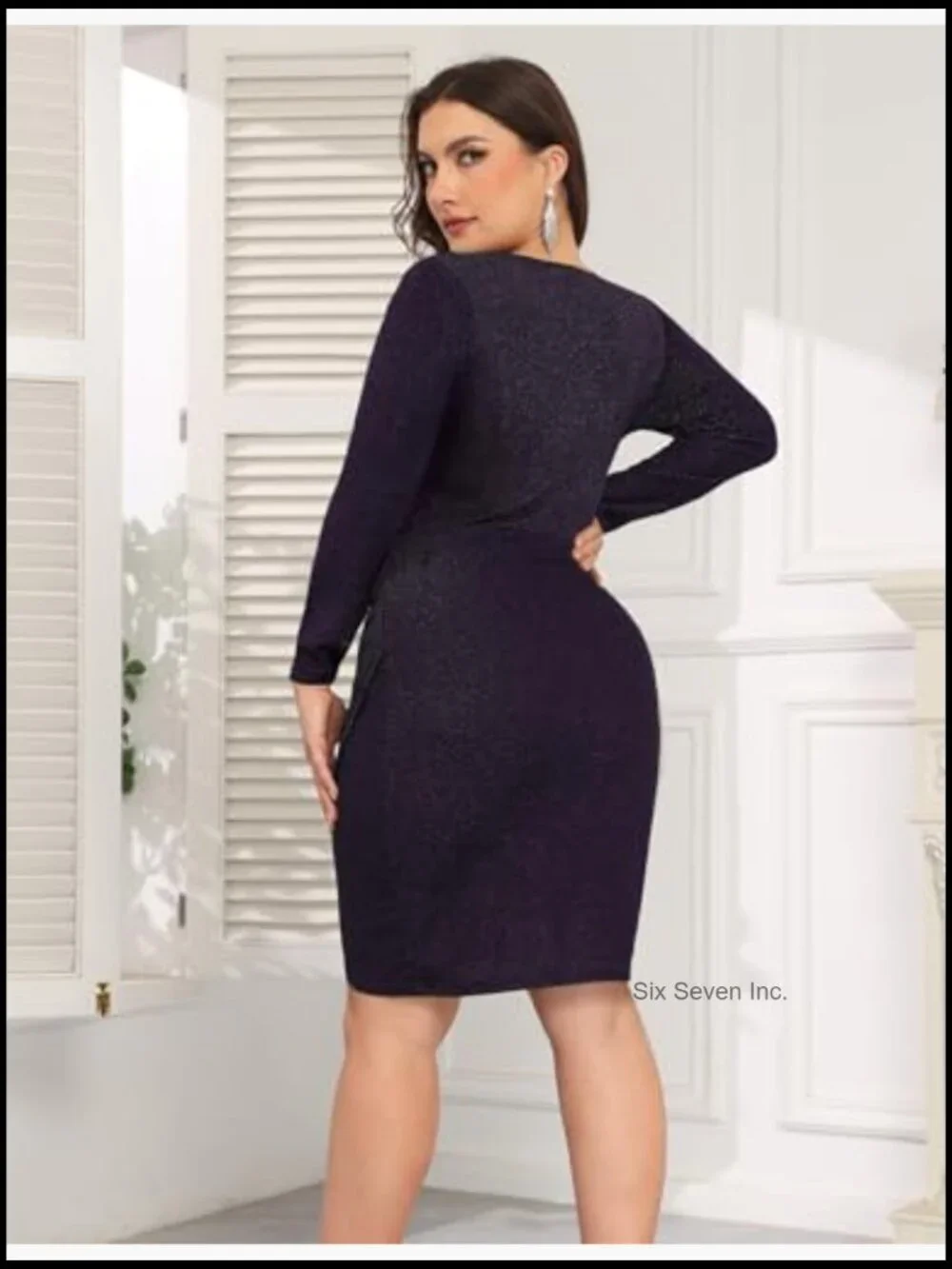 Plus Size Sparkle Sequin Ruched Bodycon Mini Wrap Dress Ruffle Sleeve Party - Picture 2 of 6